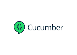 Computergrafik: cucumbber-Framework Logo, Links ist der Querschnitt einer Gurke als Computergrafik nachgebaut, in Grün und rechts ist der Schriftzug "Cucumber" auf weißen Hintergrund.