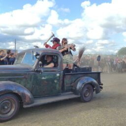 Bild: Eine Gruppe der 'Wasteland Warriors' auf einem Truck, auf dem Wacken Open Air 2022.